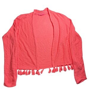 Lilly Pulitzer Womens Faretta Havana Cardigan Coral Pink Fringe Vacation Boho XL